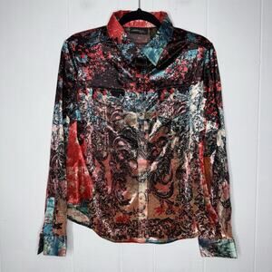 Wrangler Women’s Crushed Velvet Top Button Up Abstract Burnout Size Small NWT